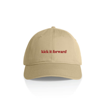 Kick it Forward red text on cream cap